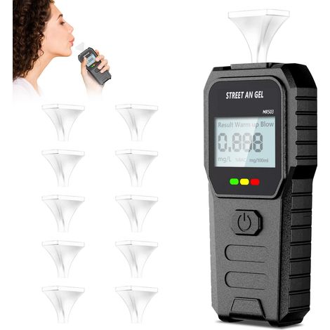 Etilometro elettronico, etilometro professionale ad alta precisione con display digitale LCD blu, 10 bocchini, tester per alcol portatile per uso domestico e personale