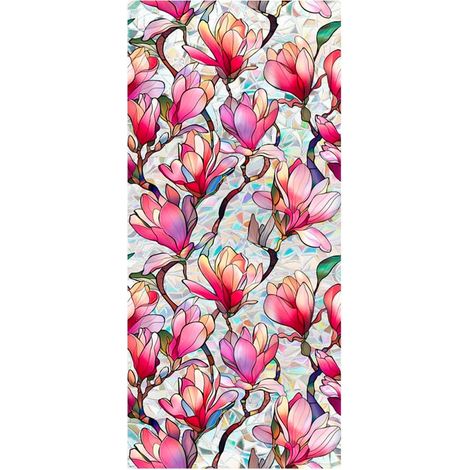 Film de protection de la vie privée pour fenêtre, motif : arc-en-ciel rose Magnolia, protection solaire, décoratif, PVC, autocollant multicolore pour vitre, non adhésif, fixation statique, pour la mai (1/5)