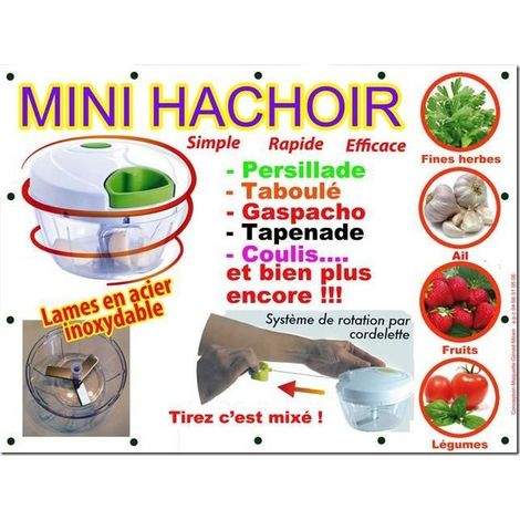Mini hachoir manuel 3 lames inox avec batteur - idéal pour herbes, fruits et légumes