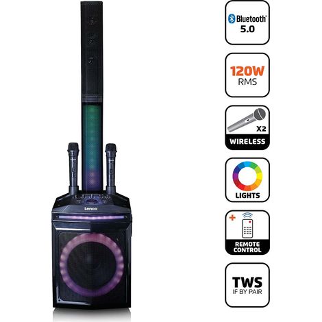 Altavoz para fiestas con Bluetooth, 120 W RMS, luces LED