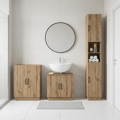 vidaXL 3 Piece Bathroom Cabinet Set HOORN Artisan Oak Engineered Wood (1/5)