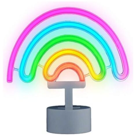 Neon-led rainbow night light, with base, can be powered by batteries or USB powered (1/5)