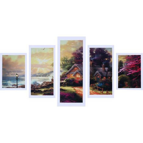 5PCS Toile Sans Cadre Motif Cottage Champêtre Tableau Décoratif Mur pour Salon Maison (1/5)