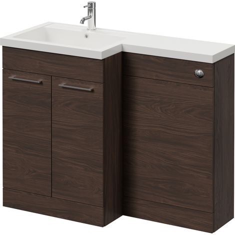 Napoli 460 Brown Oak 1100mm 2 Door Vanity Unit Toilet Suite with Left Hand Square Lucia Basin - 1100mm - Chrome 160mm HandleWithout Kingston Toilet Pan