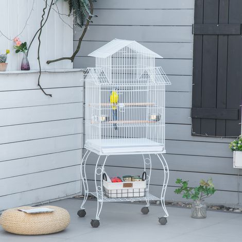 Cage Oiseaux Roulettes Grande Support Étagère Perroquet Soleil Cacatoès Nymphe Animaux Compagnie Blanc 50x49x137cm (1/4)