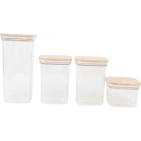 Bocaux de stockage des aliments Récipients hermétiques en plastique avec couvercles en Bambusoideae Bidons carrés transparents de cuisine pour le thé aux noix de céréales 1 pièce 2000 ml 2 pièces 1300 (1/5)