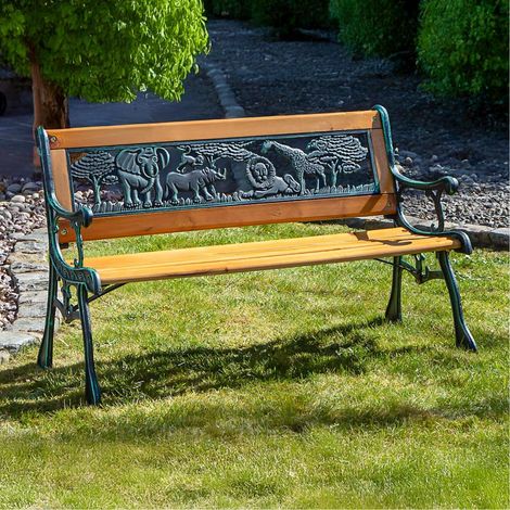 Wooden Kids Bench Child-Sized Animal Outdoor Seat Cast Iron Legs Noah’s Ark Safari Animal Garden bench (1/5)