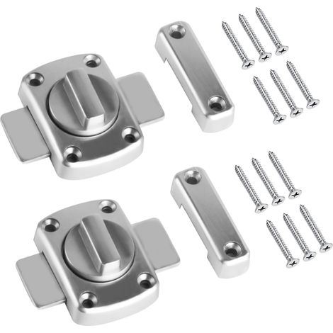 Lot de 2 verrous de porte antivol - Verrou rotatif pour porte intérieure - Serrure de porte intérieure - Serrure de porte intérieure - Serrure de porte pour armoire de salle de bain WC avec boulon