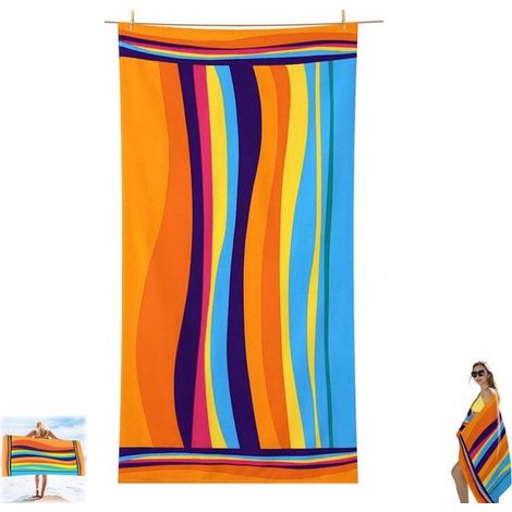 1 pieza, Toalla de playa, Toalla de piscina, Toalla de playa ligera y portátil, Toalla de playa a rayas multicolores, natación, fitness y camping (1/5)