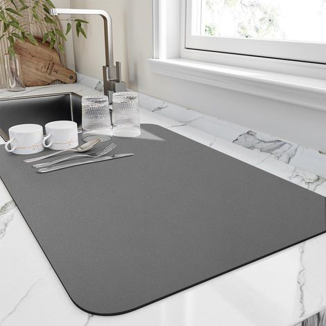 Tapis de cuisine, tapis résistant à la chaleur et égouttoir avec dos en caoutchouc antidérapant, gris foncé, 16" x 18". (1/5)