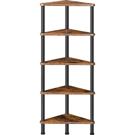Eckregal mit 5 Ebenen, industrielles Eckregal Stehend, B체cherregal, Standregal, Eck-B체cherregal zur Pr채sentation von Pflanzenblumen, Aufbewahrungsregal f체r kleine R채ume, Vintagebraun (1/5)