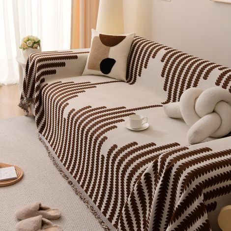 Plaid de canapé en chenille à rayures café, 300GSM, lavable en machine, multi-tailles, 90x180cm (1/5)