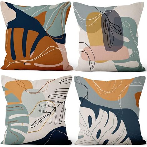 41 x 41 cm Bohemian Botanical Plant Cushion Covers Natural Leaf Bohemian Linen Cushion Cover Summer Home Decoration Bedroom, Bed, Living Room, Outdoor, Garden, Sofa (1/5)