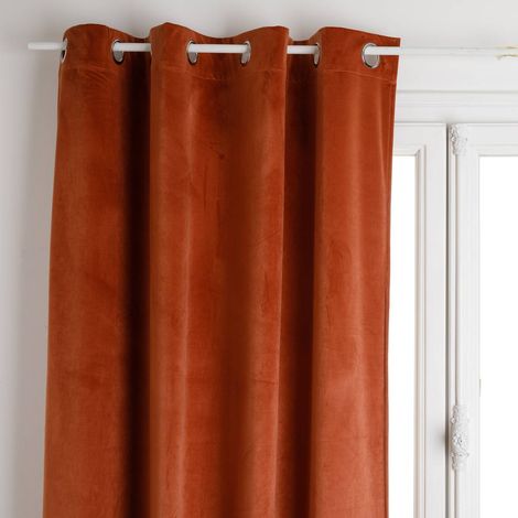 Atmosphera – Rideau occultant velours terracotta 140x260cm – Tissu 100% polyester – 8 œillets ronds en métal – Lavable en machine à 30°C