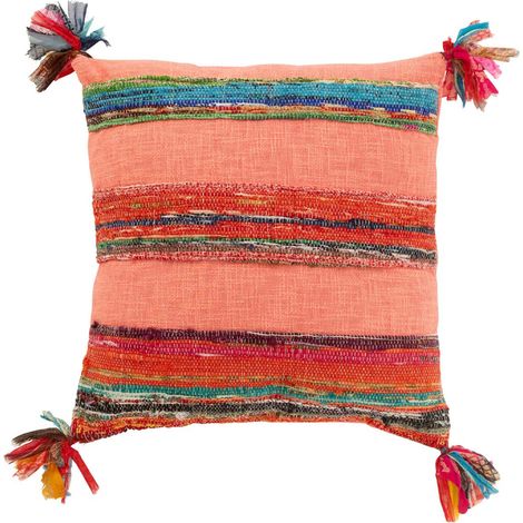 Coussin Déco Avec Pompons "Chindi" 45x45cm Multicolore (1/4)