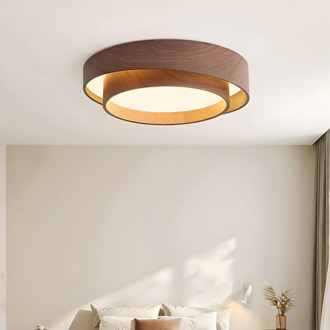 Plafonnier LED en bois de noyer nordique, plafonnier rond d'intérieur, convient pour le salon, la salle à manger, le balcon, la chambre, 50 cm, 3000 K (1/5)