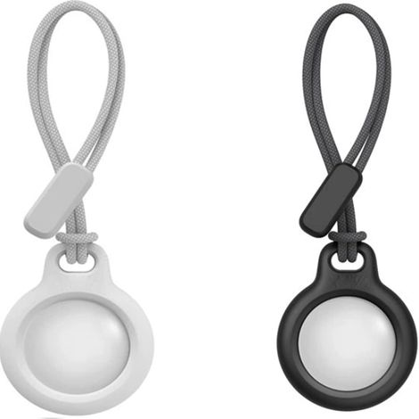 2x CUSTODIA PER APPLE AIRTAG 2021 CON ANELLO PORTACHIAVI BIANCO NERO (1/5)