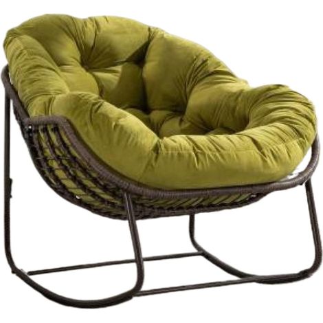 Fauteuil à bascule en rotin avec coussin orange et acier (1/3)