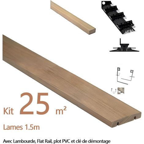 Kit complet terrasse 25m² en bois exotique IPE GRAD CLIPS - Longueur de lames : 1500mm
