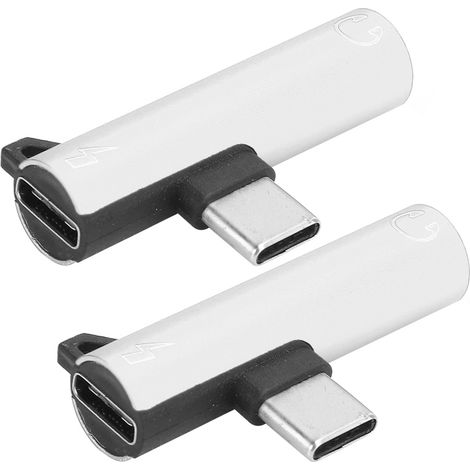 Lot de 2 adaptateurs audio 2 en 1 Type-C vers 3,5 mm, chargeur et écouteurs, répartiteur argenté (1/5)