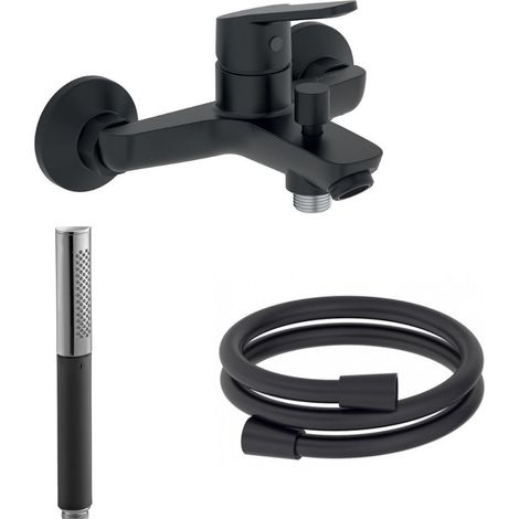 JACOB DELAFON Douchette stick Shift Ellipse noir et chrome avec mitigeur bain douche et flexible lisse anti-torsion Noir (1/5)