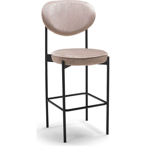 LIER - Pareja de 2 taburetes altos de diséoen terciopelo beige (1/4)