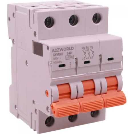 MCB Interruttore Magnetotermico Automatico Curva C 3P 3M 10000A AC 400V IP20 GYM9H, Accoppiabile Con Bobina di Sgancio GA01231 GA01232, Disponibili 16A 20A 25A 32A 40A 63A (C40A)