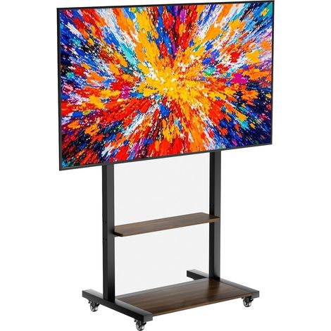 Supporto TV Mobile da Pavimento con Ruote per Schermi 40-100 Pollici, Peso Max 100kg, Ripiani in Legno (1/5)