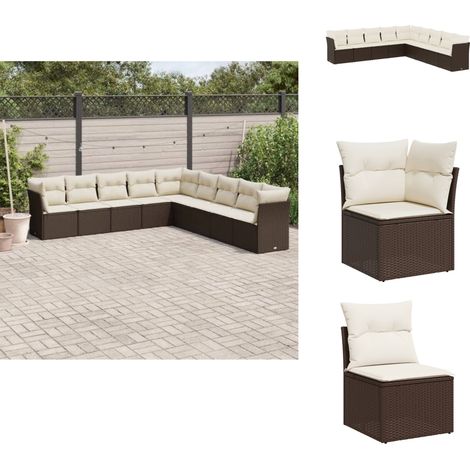 9-tlg. Garten-Sofagarnitur mit Kissen Braun Poly Rattan - Gartengeset - Gartenmöbelset - Rattan Möbel - Lounge Set - Gartenlounge (1/5)
