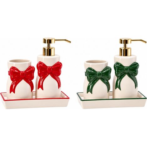 Ad Trend Set Bagno Natalizio 2 Pezzi in Ceramica con Vassoio Assortito 19x10 cm 1 Set – Accessori Bagno di Natale (1/2)