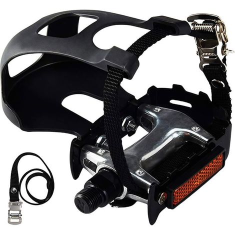 Pédales de vélo avec des Clip et des Courroies. vélos rotatifs, aux d'exercice, Stationnaire d'extérieur, 9/16 Pouces Axe. (1/5)
