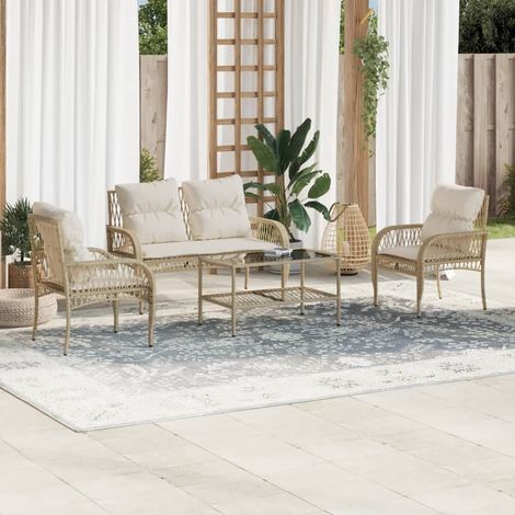Juego de sofás jardín con cojines 4 pzas ratán sintético beige vidaXL (1/5)