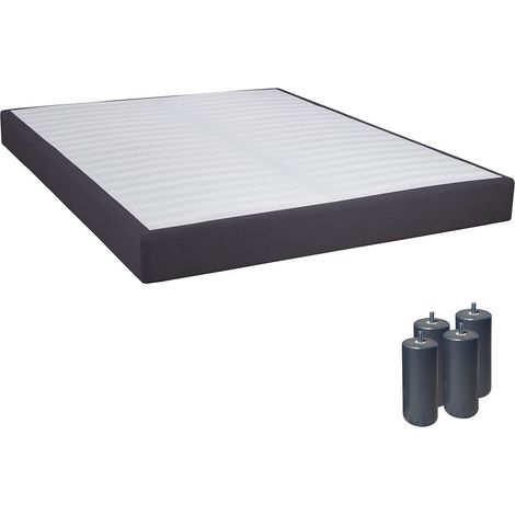 TAPIKIT - Sommier Tapissier Démontable 2x20 Lattes 140x190cm Anthracite + Pieds Anthracites 15cm (1/3)