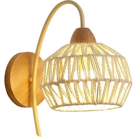 Lot de 1Appliques Murales Interieures Rétro Lampe Murale en Rotin et Bois Ajustable Luminaire Plafonnier Applique Vintage Décoration，lumière tricolore (1/4)