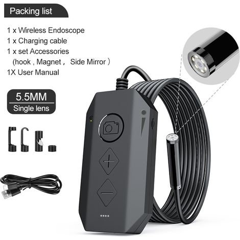 WiFi-Endoskop, Objektiv-Endoskop-Inspektionskamera mit 6 LED-Leuchten, halbstarres flexibles Kabel, für iPhone, Samsung, iOS, Android-Smartphone/Tablet (5 m)