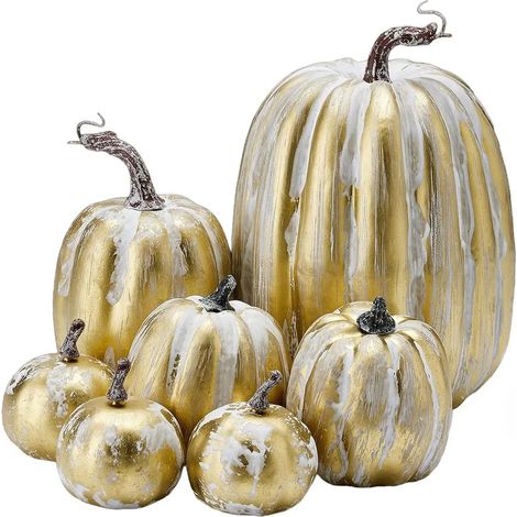 Citrouilles artificielles de différentes tailles, citrouilles en mousse, décoration de table rustique d'automne pour Halloween, Thanksgiving ou une étagère, 7 pièces (1/5)