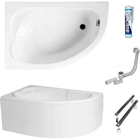 ECOLAM Baignoire d'angle acrylique Standard Polimat 130x85cm gauche, tablier en acrylique, pieds, siphon, silicone, Belle forme Aspect moderne original produit (1/5)