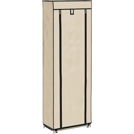 Meuble à chaussures avec couvercle, beige, 57x29x162 cm, tissu. (1/5)