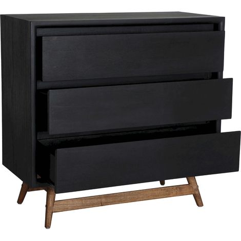 Commode nordique bois mindi noire et brune style contemporain - Noir et bois foncé naturel (1/5)