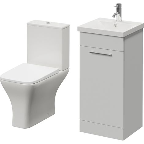 Napoli 390 Gloss Grey Pearl 400mm Single Door Vanity Unit and Kingston Toilet Suite with Glide Basin - 400mm - Chrome 160mm Handle