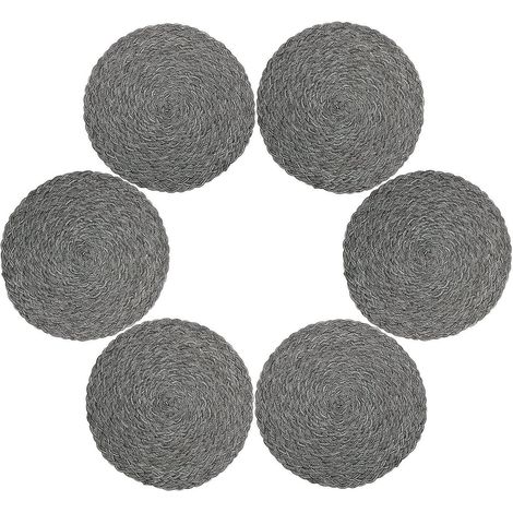 Platzsets (rund, geflochten, grau), 6er-Set hitzebeständige, geflochtene Platzsets, runde Platzsets
