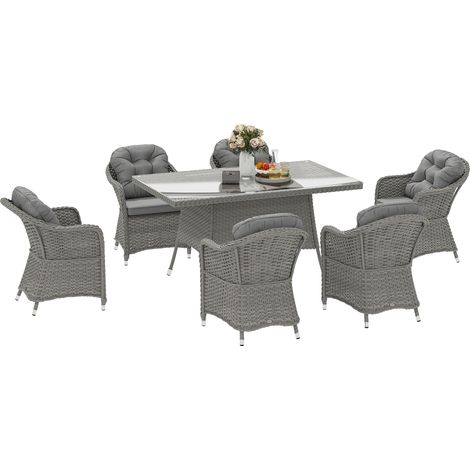 Outsunny PE Rattan Garden Dining Set for 6 with Seat and Back Cushions (1/5)