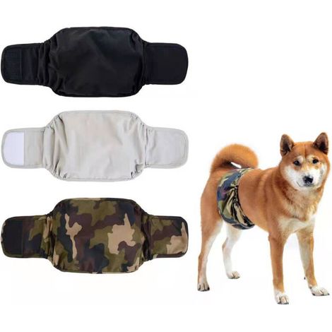 Couche Chien Male Lavable (Lot de 3) - Bandes réutilisables pour Chiens (Camo, L)