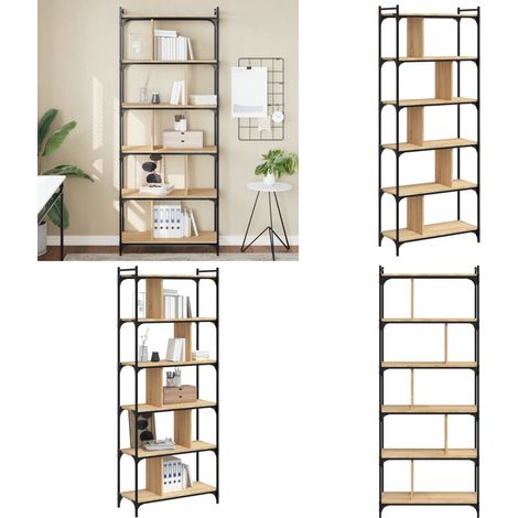 Bibliothèque 6 niveaux chêne sonoma 76x32x192 cm - Bibliothèque Murale - Bibliothèque Design - Étagère Bois - Meuble Rangement - Bibliothéque Industrielle - Home & Living