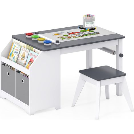 COSTWAY Table Enfant en Bois avec Chaise et Rouleau de Papier (1/5)