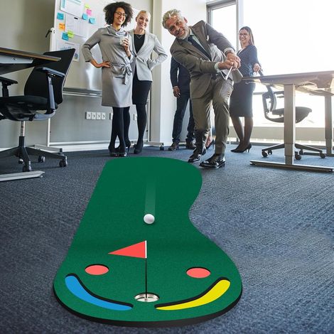 Tapis de Putting de Golf 300 x 96 cm à 3 Trous Aide à l'Entraînement Tasse et Drapeau Couvercles de Trous Tapis d'Entraînement de Golf (1/2)