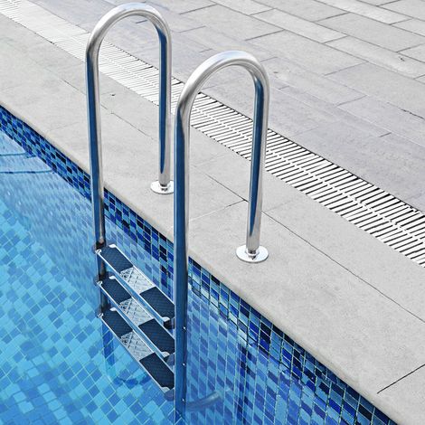 Échelle de piscine à 3 marches en acier inoxydable avec surfaces antidérapantes et rampe ergonomique pour piscine enterrée et jardin (1/5)