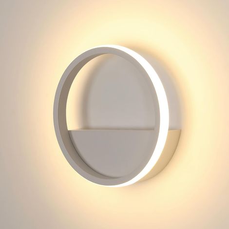 GOECO Applique Murale LED Moderne,12W Ronde LED Lampe Murale Intérieur, Applique Aluminium Blanc, Luminaire Mural LED Blanc Chaud 3000K Pour Chambre, Salon, Couloir, Escalier, Chevet de Lit, Ø20CM (1/5)