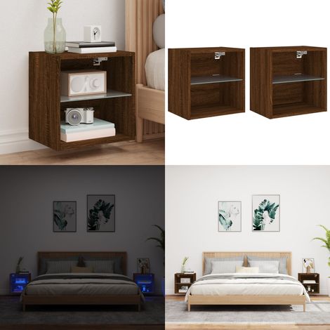Wand-Nachttische mit LED-Leuchten 2 Stk. Braun Eichen-Optik - Nachttisch - TV-Möbel - Wohnraum - Beleuchtung - Schlafzimmer - Home & Living (1/5)