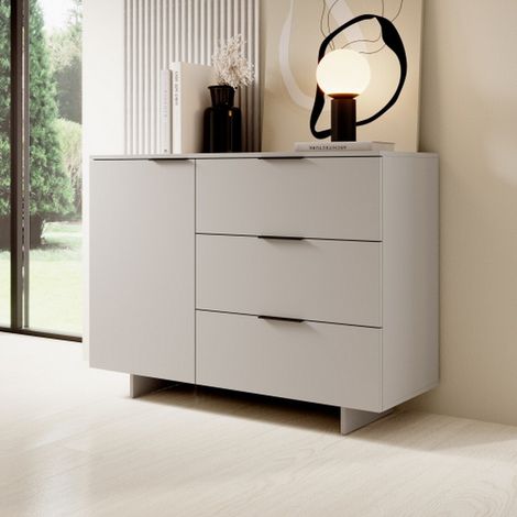 Bahut beige 1 porte 3 tiroirs - 120cm Jude (1/5)